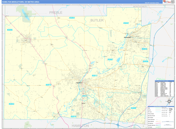 Hamilton-Middletown Metro Area Wall Map
